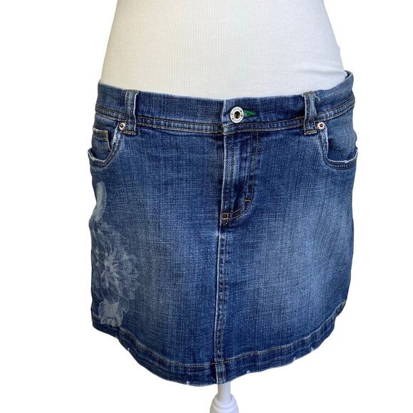 Tommy Hilfiger Vtg Y2K Denim Mini Skirt Floral Printed Stone Washed Coconut girl - Picture 3 of 16